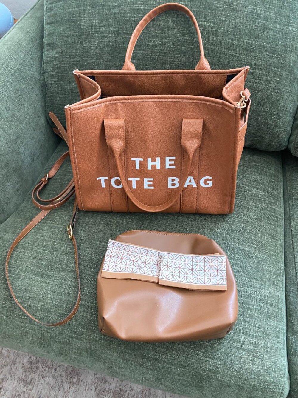 The Tote Bag Marc Jacobs Inspired Vegan Leather Tote Camel Crossbody Satchel - Picture 5 of 15